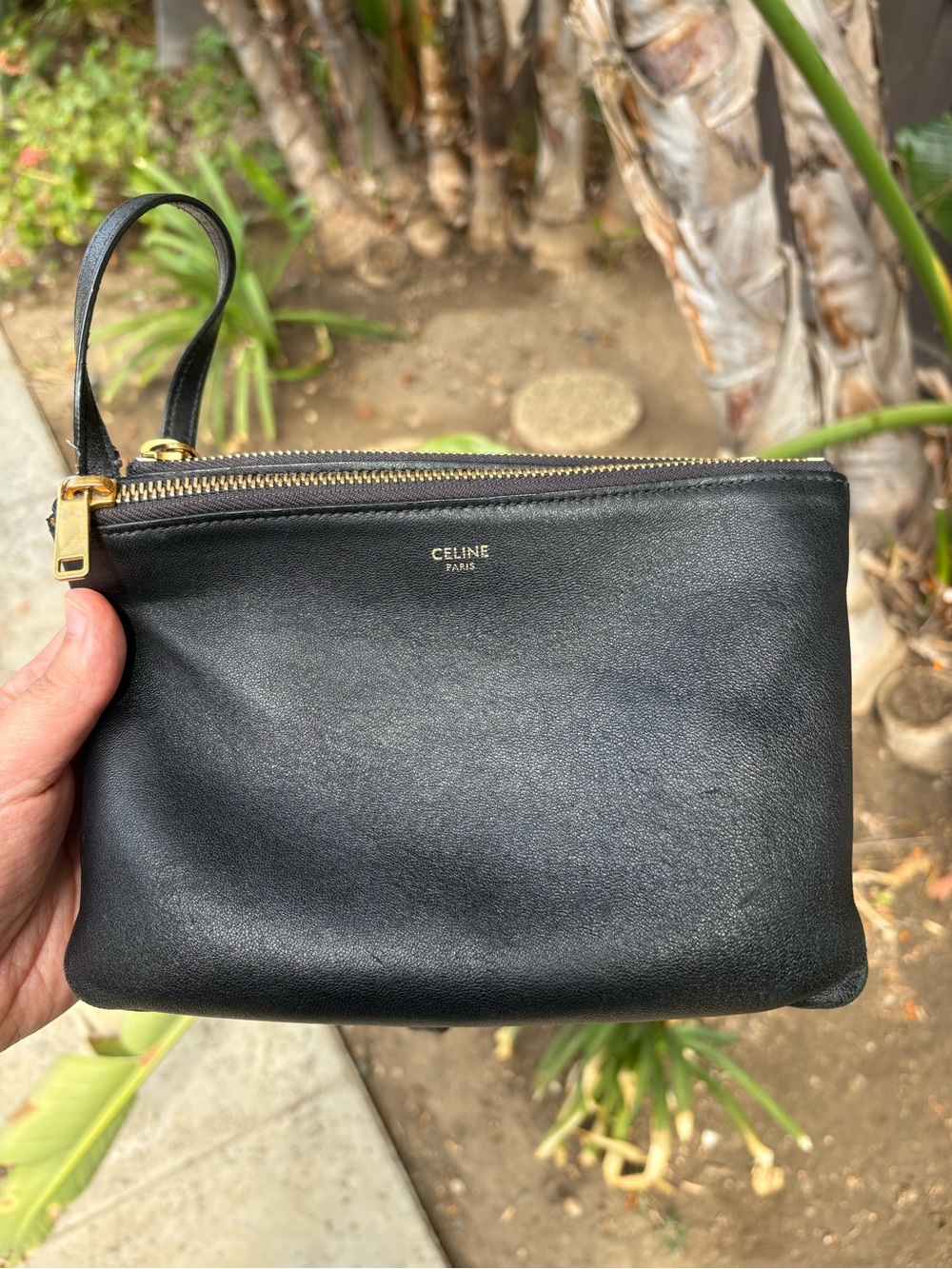 CELINE Black Leather Trio Crossbody Bag/Clutch